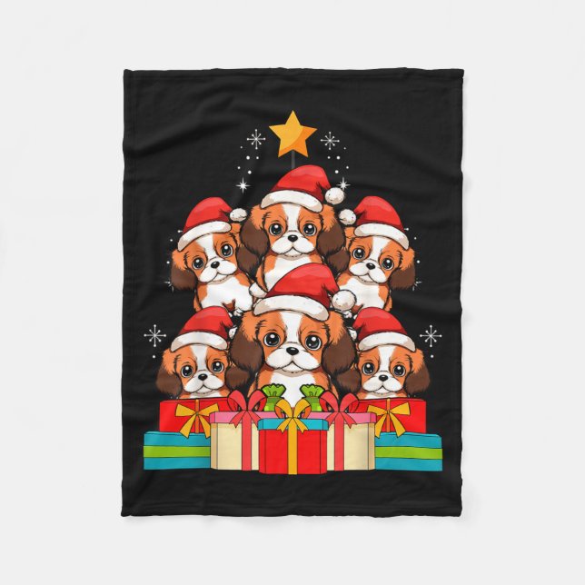 Cute King Charles Cavalier Le Dog Christmas Tree X Fleece Blanket (Front)