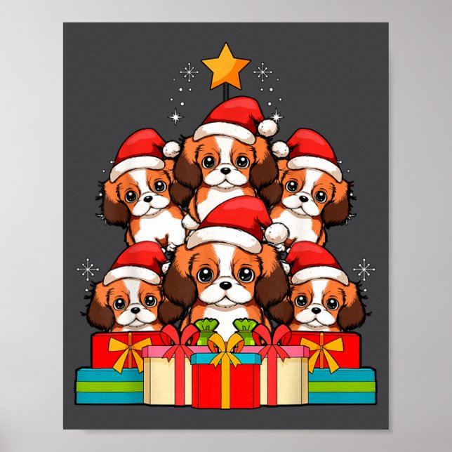 Cute King Charles Cavalier Le Dog Christmas Tree X Poster (Front)