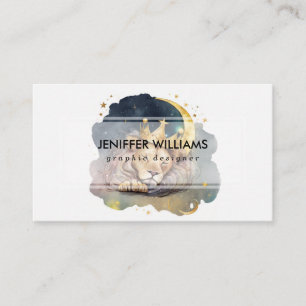 Cute king Lion Sleeping On The Moon Business Card