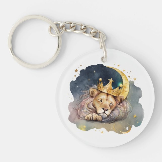 Cute  king Lion Sleeping On The Moon               Key Ring (Front)