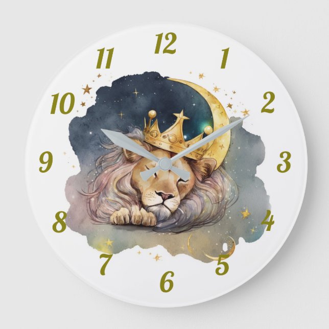 Cute  king Lion Sleeping On The Moon               Large Clock (Front)