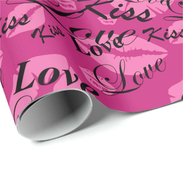 Cute kiss love word art tiled pattern  wrapping paper (Roll Corner)