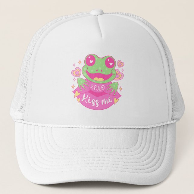Cute Kiss Me Frog - Xoxo Trucker Hat (Front)