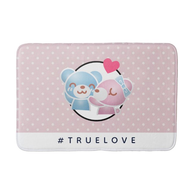 Cute Kissing Bears Truelove on Polka Dots Bath Mat (Front)