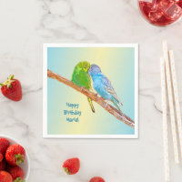 Cute kissing budgies -acrylic on pastel backgroud