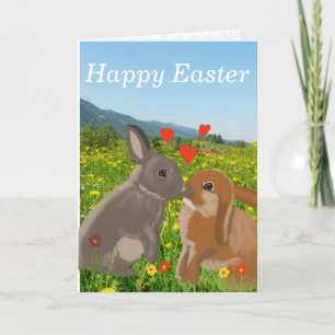 Cute Kissing Bunnies Easter Holiday Card