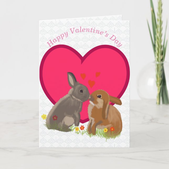 Cute Kissing Bunnies Valentines Holiday Card (Front)