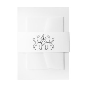 Cute Kissing Cats Black White Wedding Invitation Belly Band