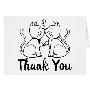 Cute Kissing Cats Black White Wedding Thank You