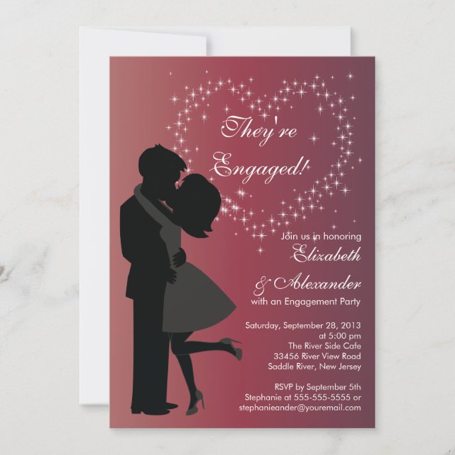 Cute Kissing Couple in Love Engagement Party Invitation (Front)