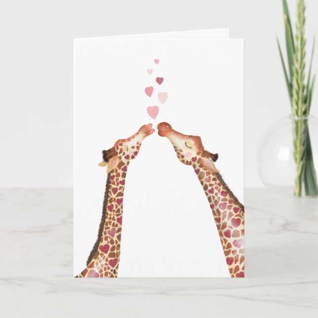 Cute kissing giraffes Valentine's Day card (Front)