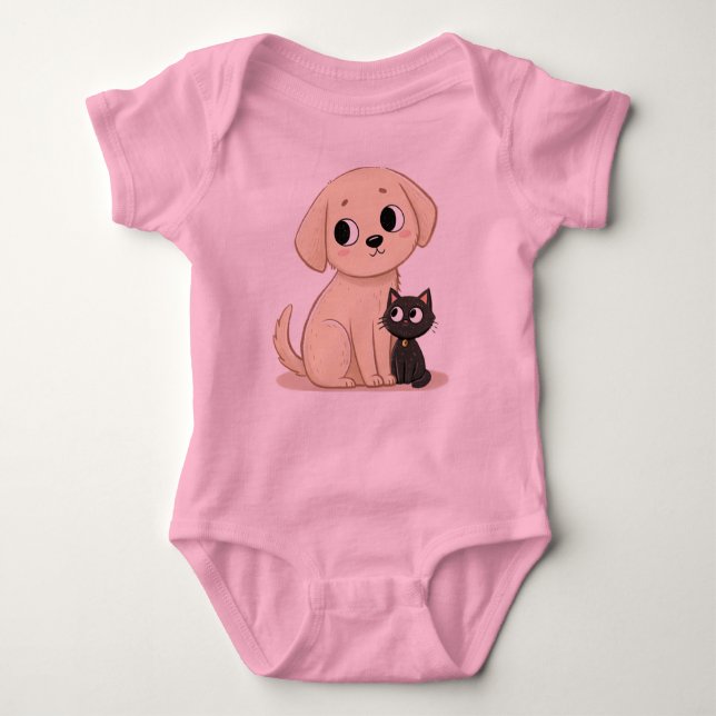 Cute Kitbull Design – Heartwarming Animal Duo. Baby Bodysuit (Front)