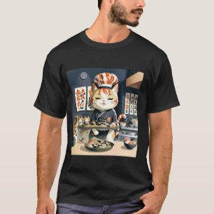 Cute Kitchen Kitty Japanese Restaurant Funny Sushi T-Shirt