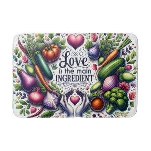 Cute kitchen love word art bath mat