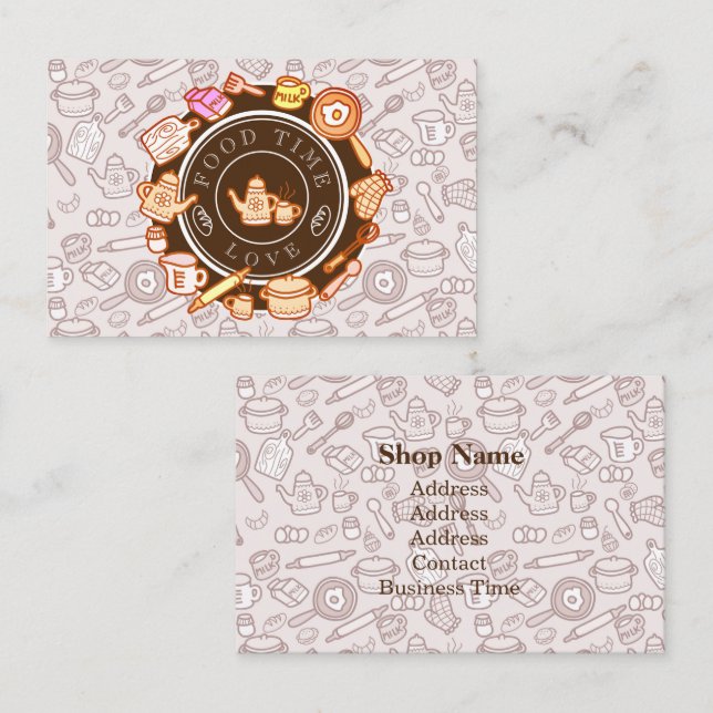 Cute Kitchenware Brown Business Card (Front/Back)