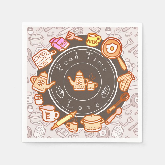 Cute Kitchenware Brown Napkin (Front)