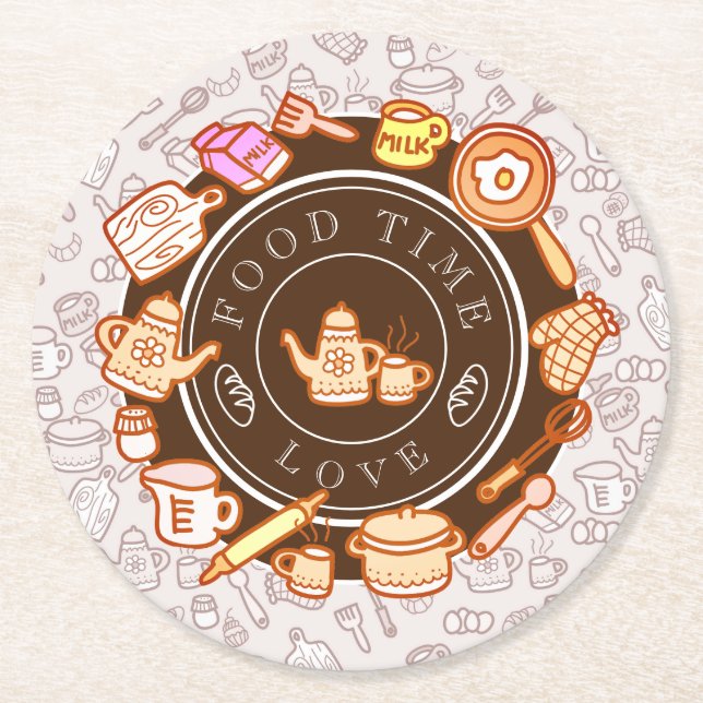 Cute Kitchenware Brown Round Paper Coaster (Front)