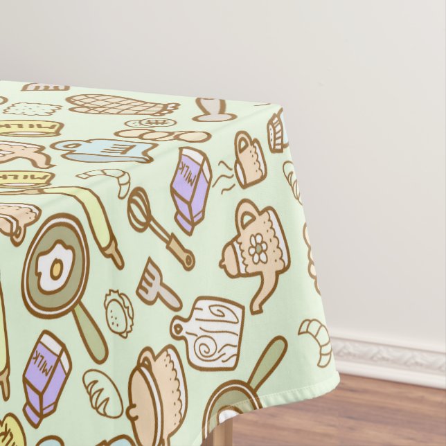 Cute Kitchenware Green Tablecloth (In Situ)