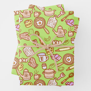 Cute Kitchenware Green Wrapping Paper Sheet