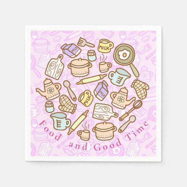 Cute Kitchenware Pink Napkin (Front)