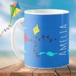 Cute Kite Drawing Cloud Kids Name Coffee Mug<br><div class="desc">Cute Kite Drawing Cloud Kids Name Coffee Mug. Cute mug with two kites in yellow and red colours flying in the sky. Personalise the mug with your name.</div>