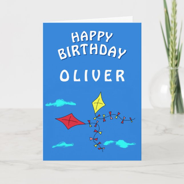 Cute Kites Blue Red Yellow Happy Birthday Kids Card (Front)