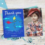 Cute Kites Red Yellow Name Kids Birthday Photo Thank You Card<br><div class="desc">Cute Kites Red Yellow Name Kids Birthday Photo Thank You Card. Cute design for kids with two kites, one in yellow and one in red colour. The kites are flying in the sky between clouds. Personalise the card with your kid`s name and your message and add your favourite photo. Make...</div>