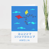 Cute Kites Red Yellow with Name Kids Birthday