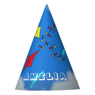 Cute Kites with Kids Name Birthday Party Hat