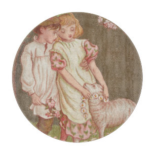 Cute Kitschy Vintage Valentine, Children with Lamb Cutting Board