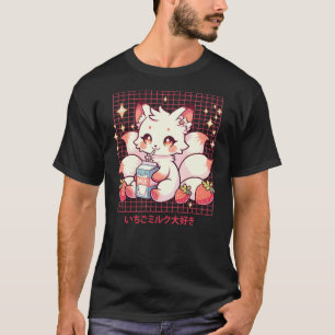 Cute Kitsune Japanese Anime Fox Kawaii Strawberry  T-Shirt