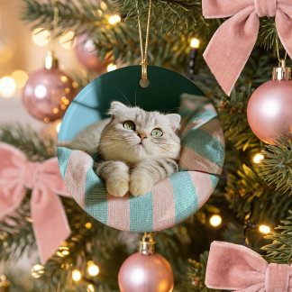 Cute Kitten 2 Photo Round Ceramic Tree Decoration