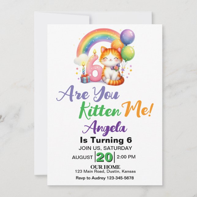 Cute Kitten 6th Birthday Party Invitation (Front)