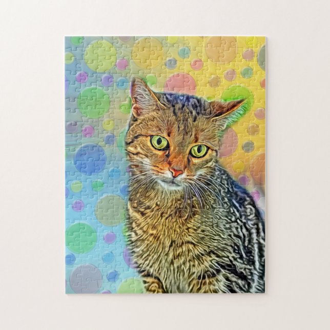 Cute kitten - abstract - colourful painting jigsaw puzzle (Vertical)