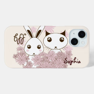 Cute Kitten and Bunny Animal Best Friends Kids iPhone 15 Case