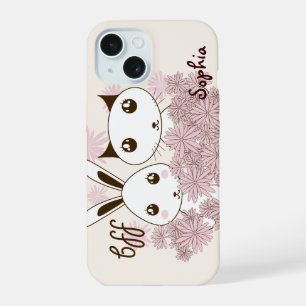 Cute Kitten and Bunny Animal Best Friends Kids iPhone 15 Case