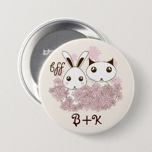 Cute Kitten and Bunny Animal Friends Girls Kids 7.5 Cm Round Badge