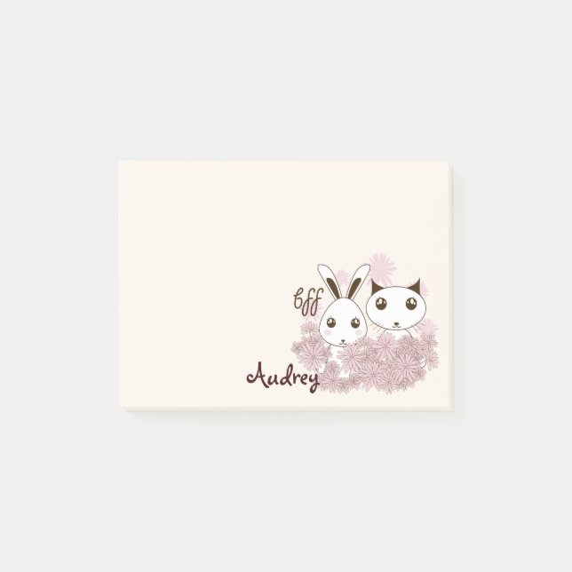 Cute Kitten and Bunny Animal Friends Girls Kids Post-it Notes (Front)