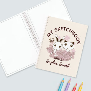 Cute Kitten and Bunny Animal Friends Kids Sketch Notebook