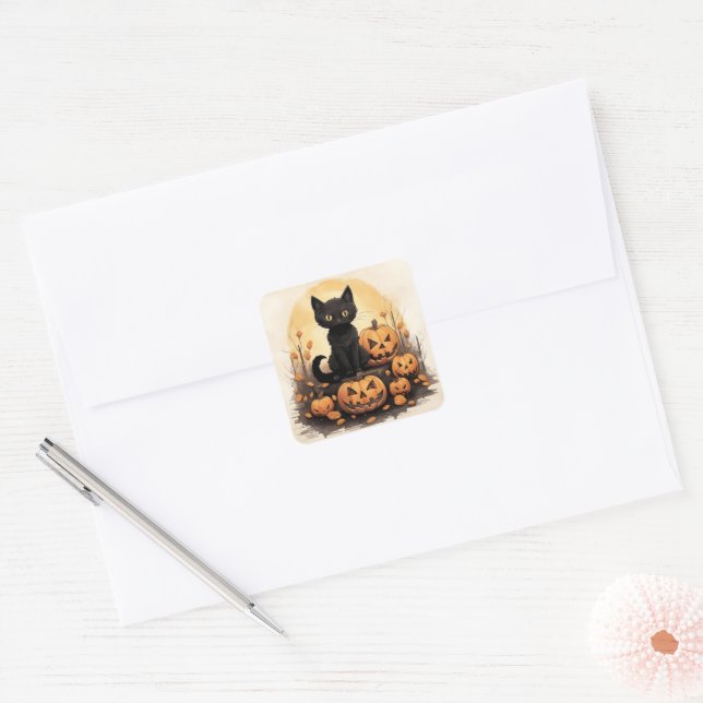 Cute Kitten and Jack-O-Lanterns Envelope Seal  (Envelope)