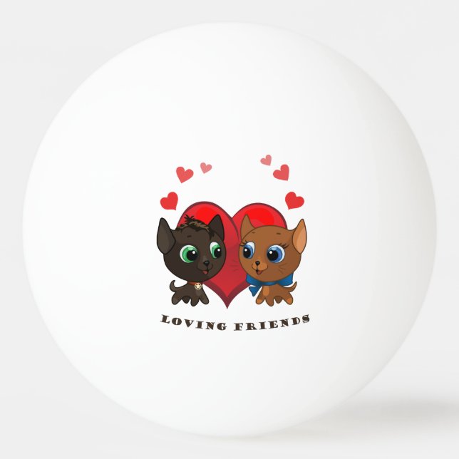 Cute kitten and kitty illustration ping pong ball (Front)