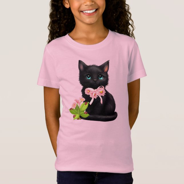 Cute Kitten and Ladybugs T-Shirt (Front)