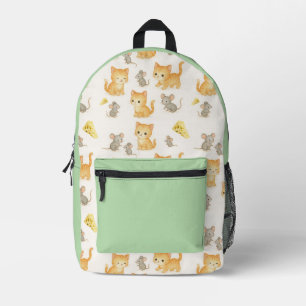 Cute Kitten and Mouse Seamless Pattern Printed Backpack