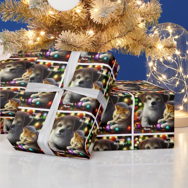 Cute Kitten and Puppy Christmas Wrapping Paper (Holidays)