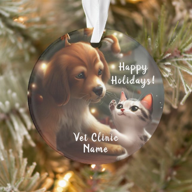 Cute Kitten and Puppy Veterinarian Christmas Ornament (Tree)