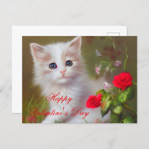 Cute kitten and roses valentine postcard