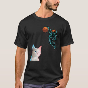 Cute Kitten Astronaut Playing Basketball For Cat T-Shirt