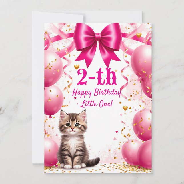Cute Kitten Birthday Balloons Bow Party 🐱 (Front)