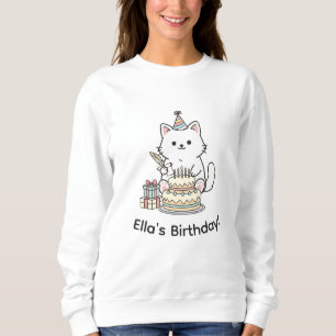 Cute Kitten Birthday Cake Party Hat Illustration Sweatshirt