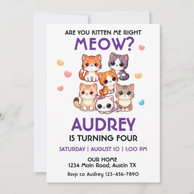 Cute Kitten Birthday Invitation (Front)